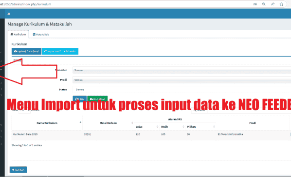 Menu Utama Import Data
